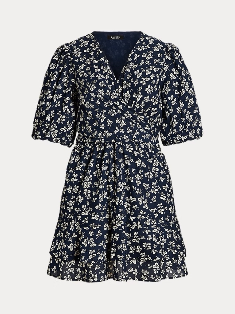 Lauren Ralph Lauren Navy Blue Floral Print Tie-Front Dress (Size 16)